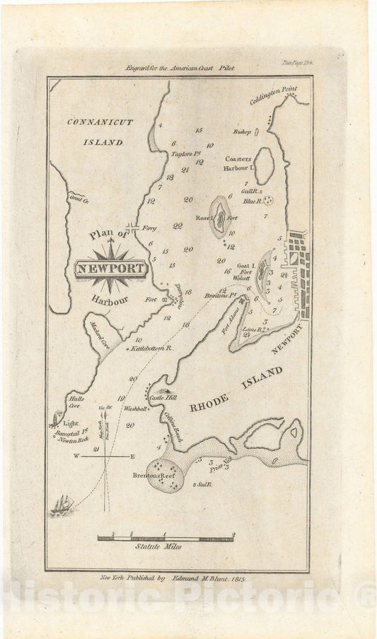 Historic Map : American Coast Pilot, Newport 1815 , Vintage Wall Art