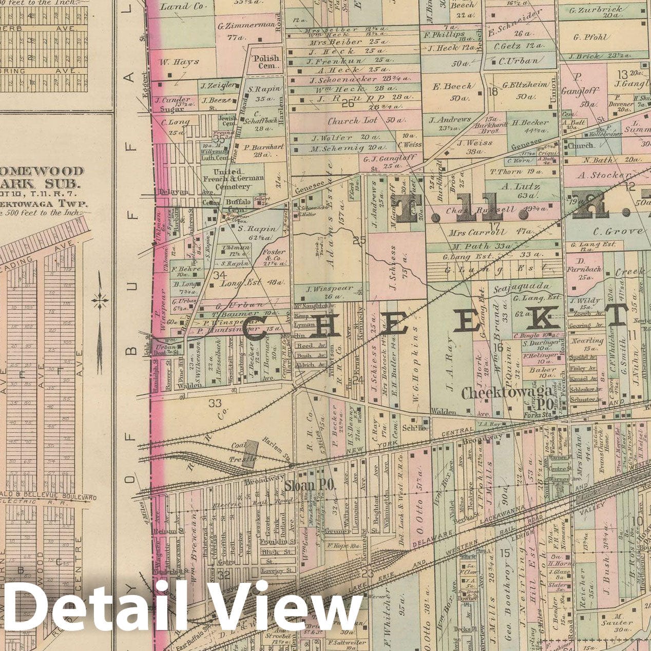 Historic Map : Atlas of Niagara Falls, North Tonawanda and Buffalo, NY, Cheektowaga 1893 Plate 022 , Vintage Wall Art