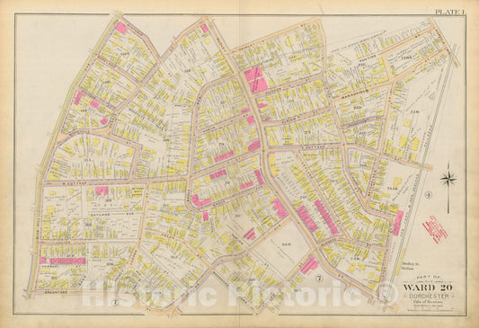 Historic Map : Atlas City of Boston, Vol. 5, Dorchester, Dorchester 1894 Plate 001 , Vintage Wall Art