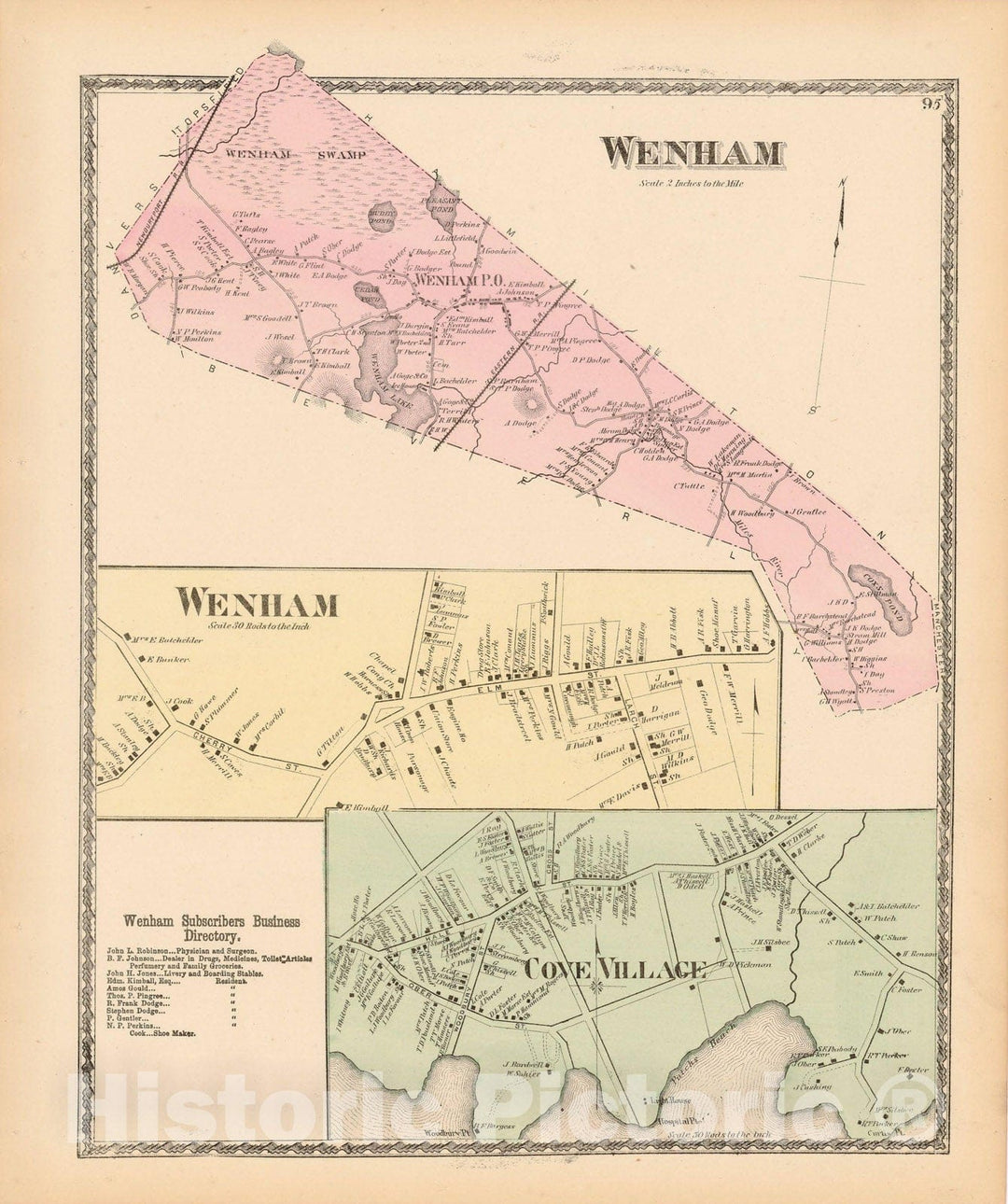Historic Map : Atlas of Essex County Massachusetts, Wenham 1872 , Vintage Wall Art