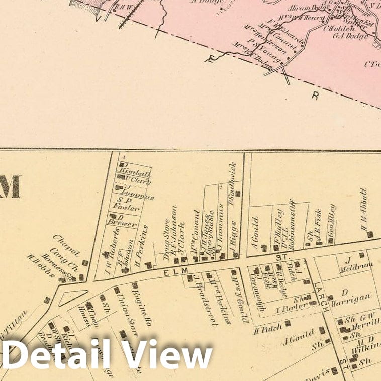 Historic Map : Atlas of Essex County Massachusetts, Wenham 1872 , Vintage Wall Art