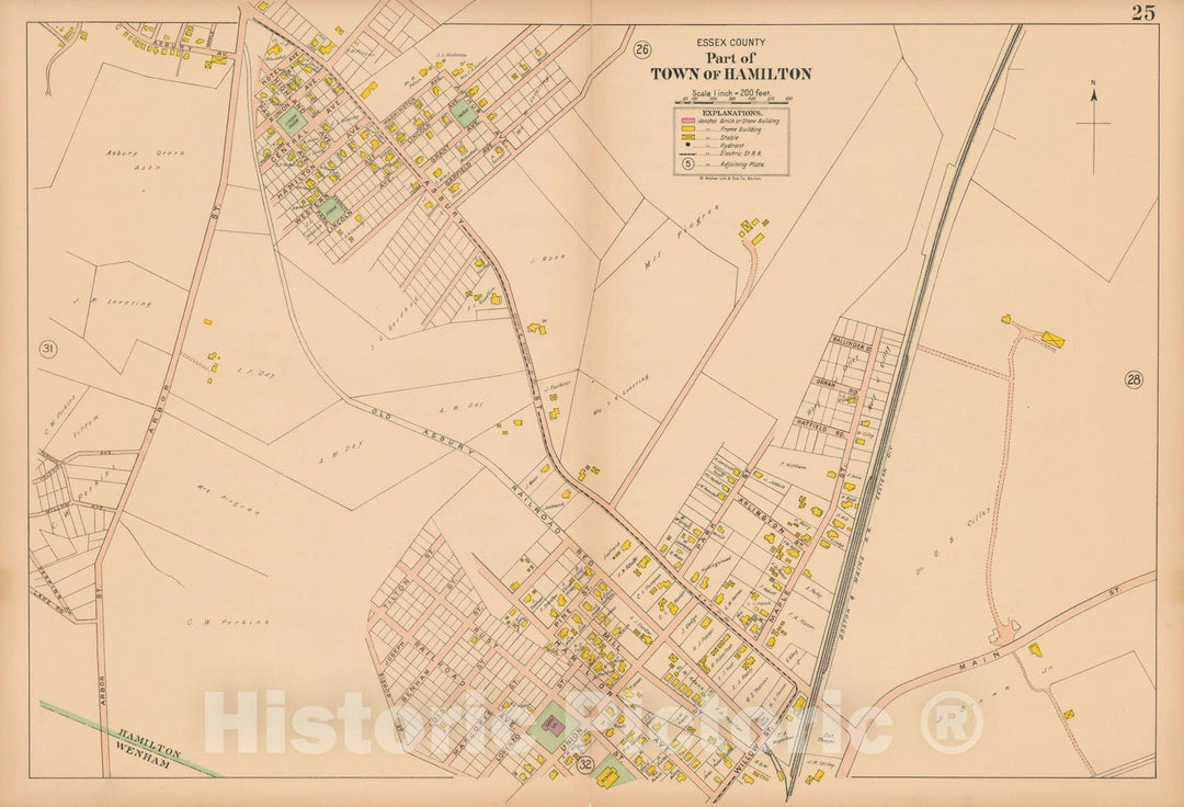 Historic Map : Atlas Towns of Topsfield, Ipswich, Essex, Hamilton and Wenham, Essex County, MA, Hamilton 1910 Plate 025 , Vintage Wall Art
