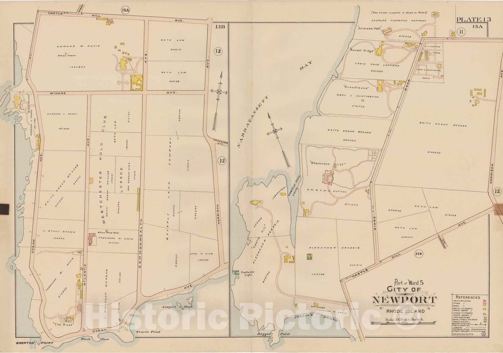 Historic Map : Atlas City of Newport, Rhode Island, Newport 1907 Plate 013 , Vintage Wall Art