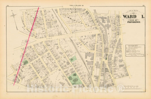 Historic Map : City Atlas of Providence Rhode Island by Wards, Volume I, Providence 1875 Plate B , Vintage Wall Art