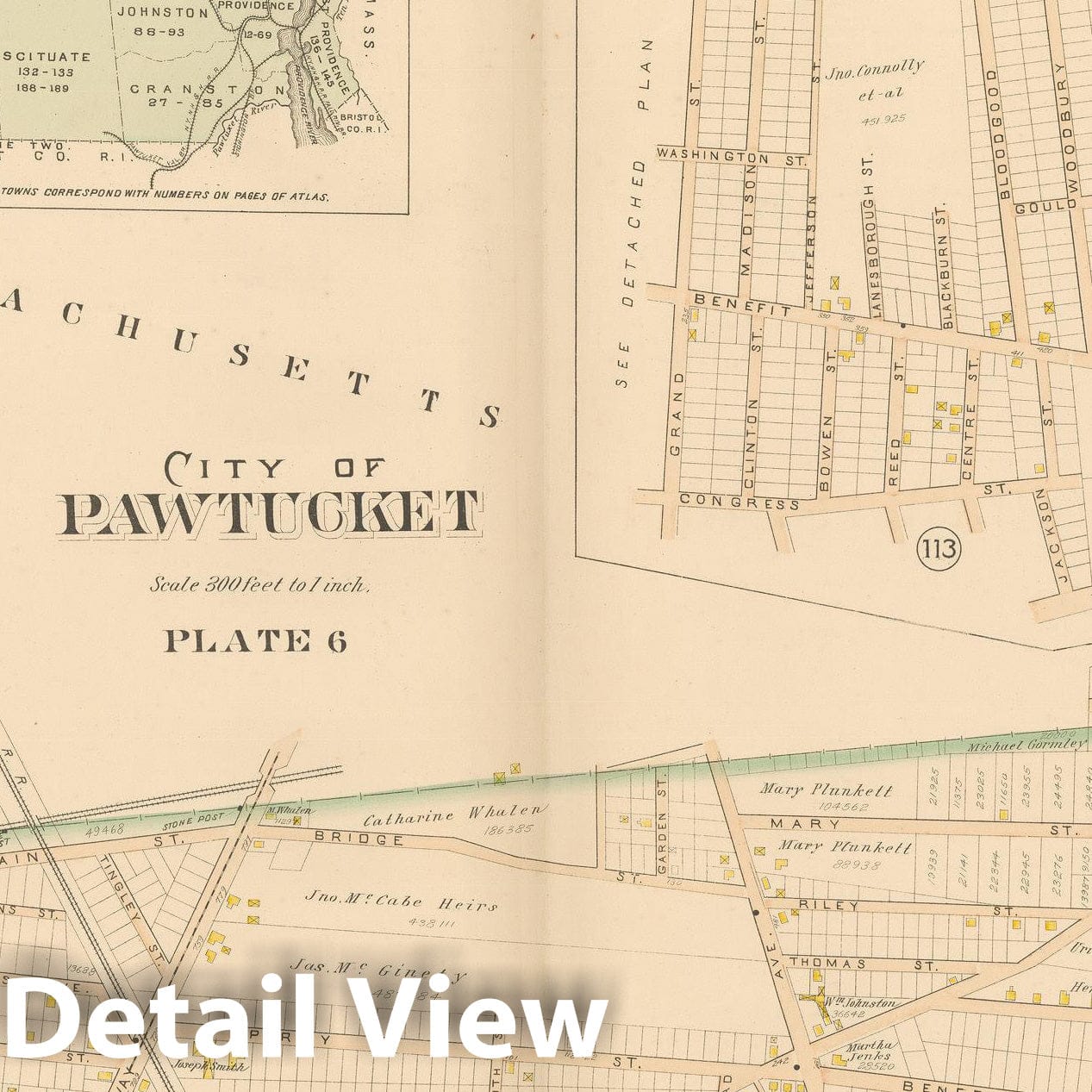 Historic Map : Atlas of Providence County, Pawtucket 1895 Plate 006 , Vintage Wall Art