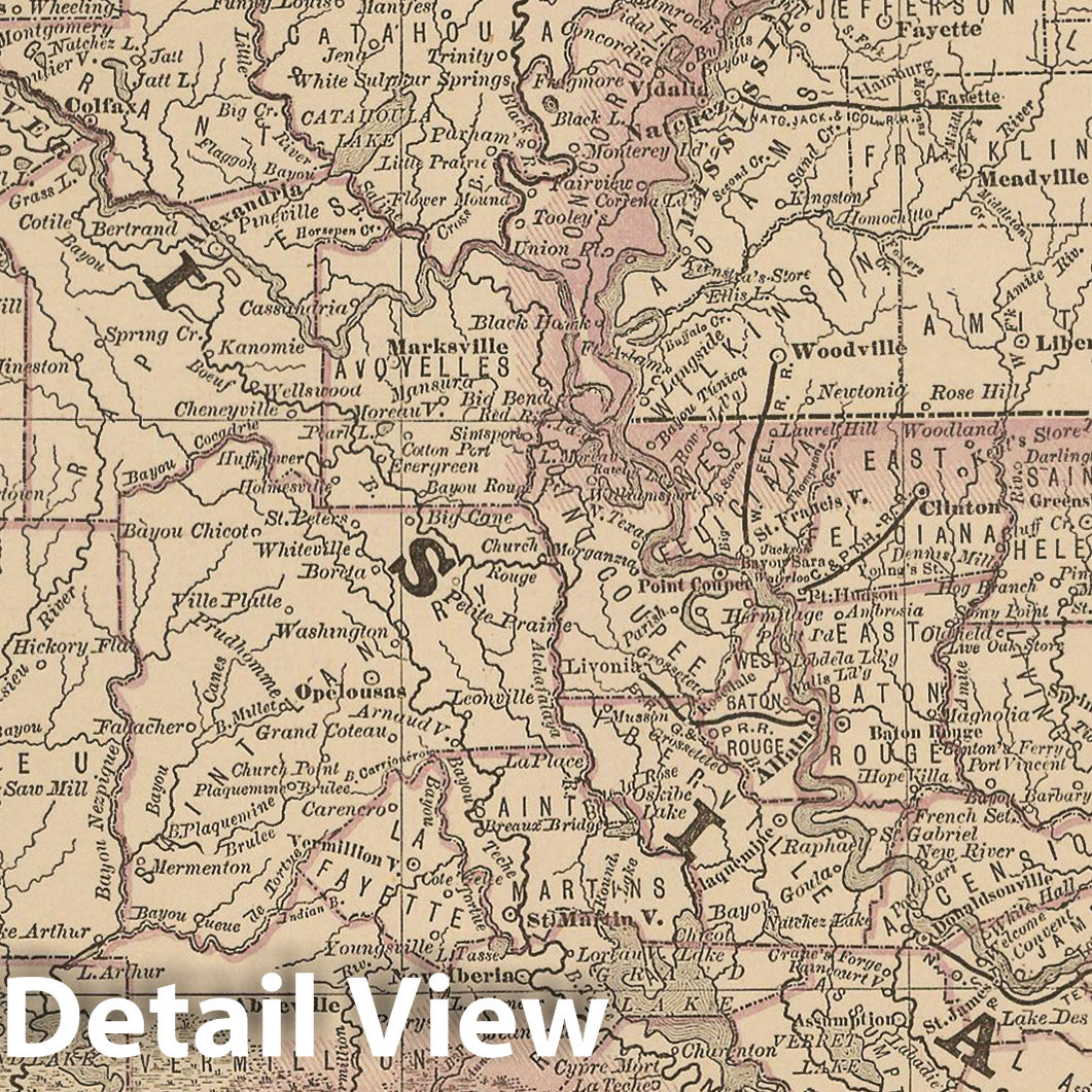 Historic Map : Louisiana 1877 , Business Atlas of the USA , Vintage Wall Art