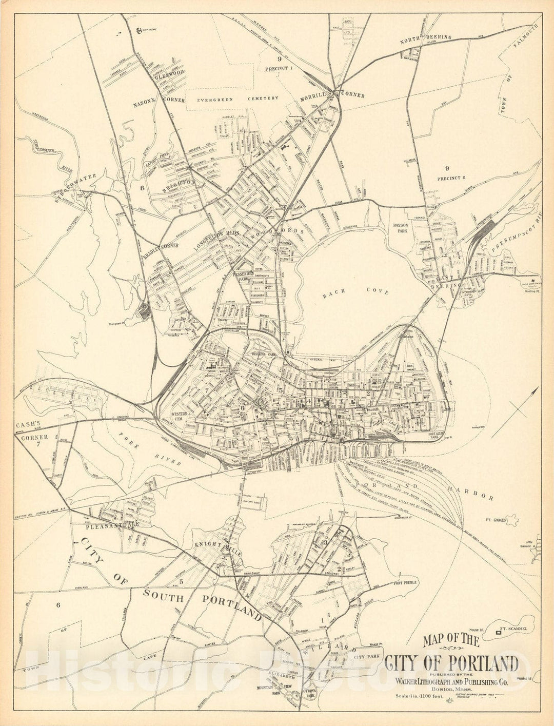 Historic Map : Portland 1908 , Northeast U.S. State & City Maps , Vintage Wall Art