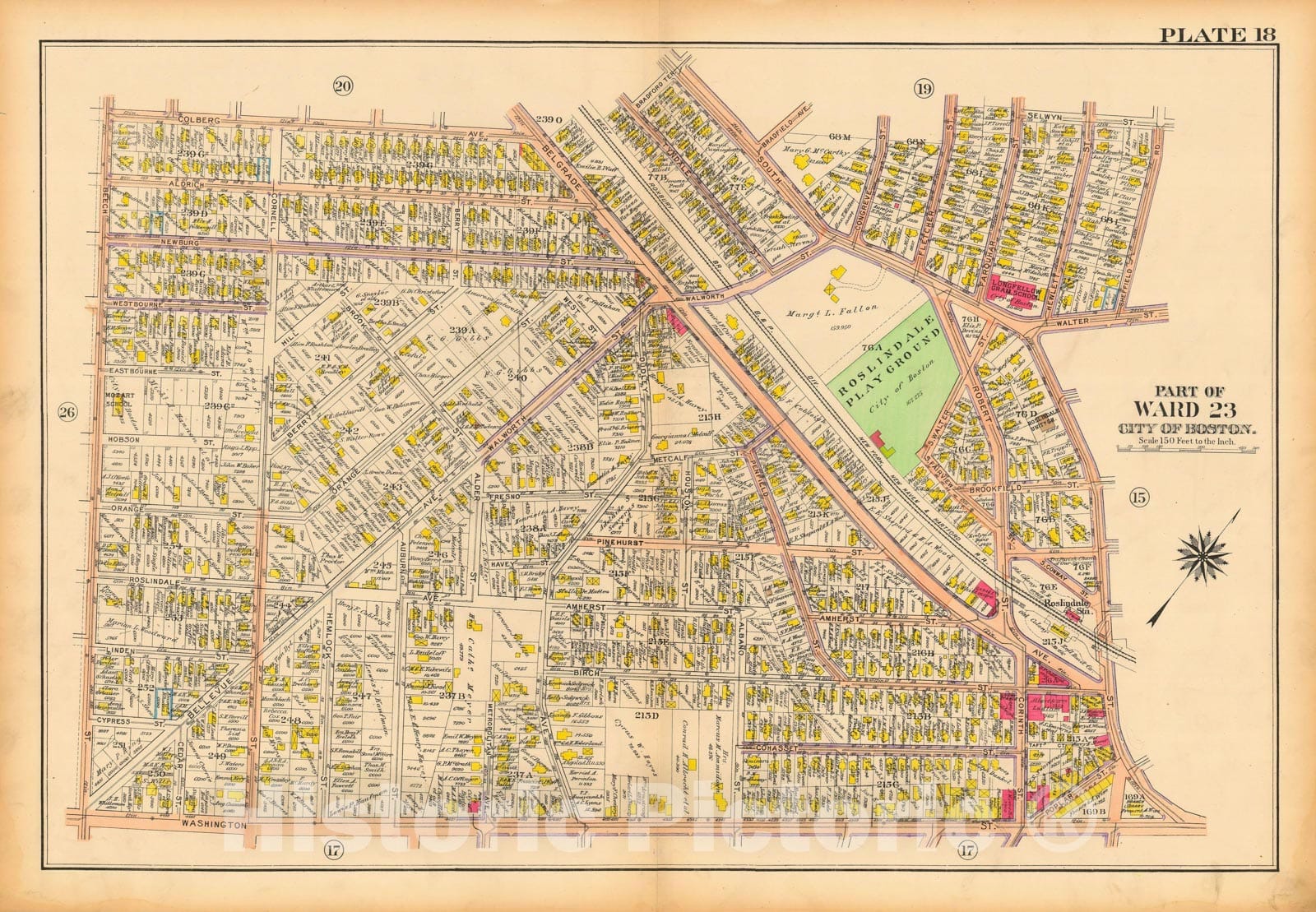 Historic Map : Atlas City of Boston, West Roxbury, Roslindale 1914 Plate 018 , Vintage Wall Art