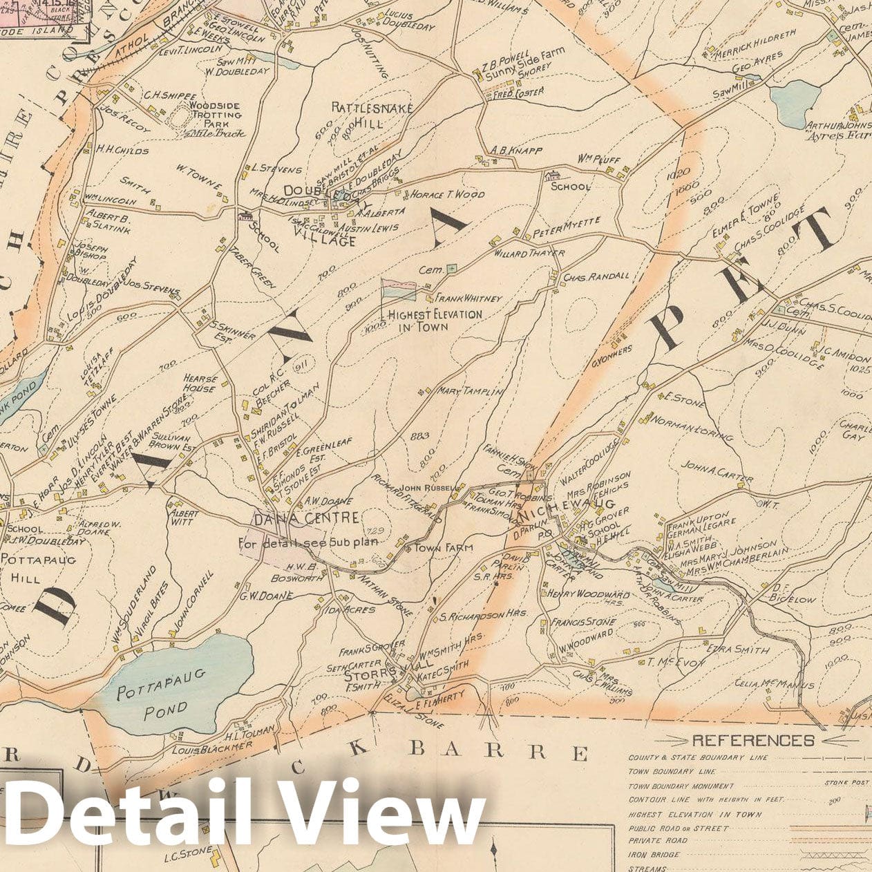 Historic Map : New Topo Atlas County of Worcester, Dana & Petersham 1898 Plate 041 , Vintage Wall Art