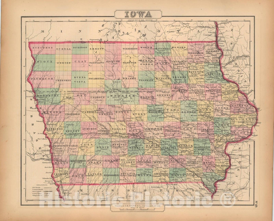 Historic Map : Iowa 1857 , General Atlas (Of The World) , Vintage Wall Art