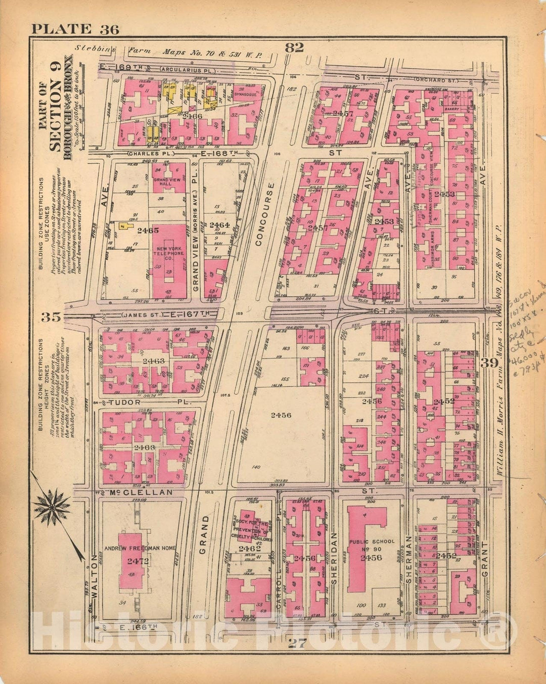 Historic Map : Borough of The Bronx, Sections 9-13, The Bronx 1928 Plate 036 , Vintage Wall Art