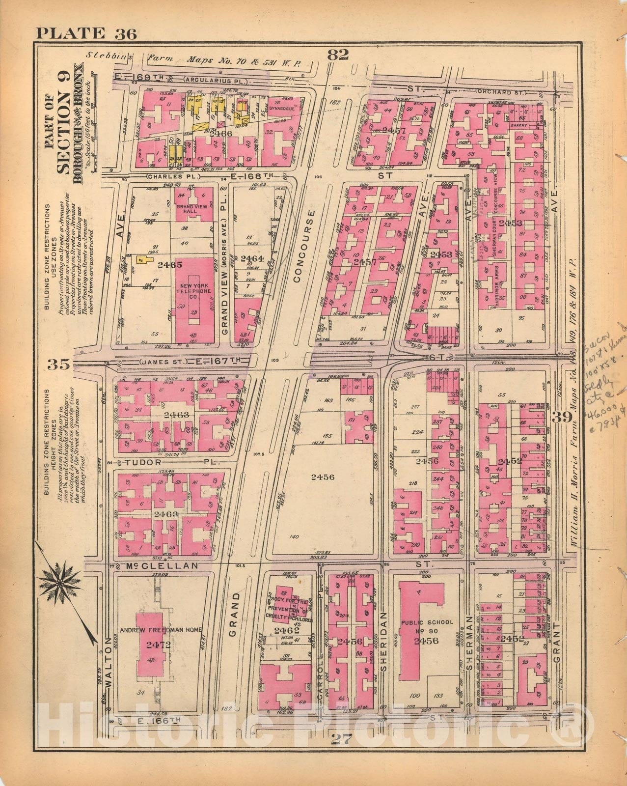 Historic Map : Borough of The Bronx, Sections 9-13, The Bronx 1928 Plate 036 , Vintage Wall Art