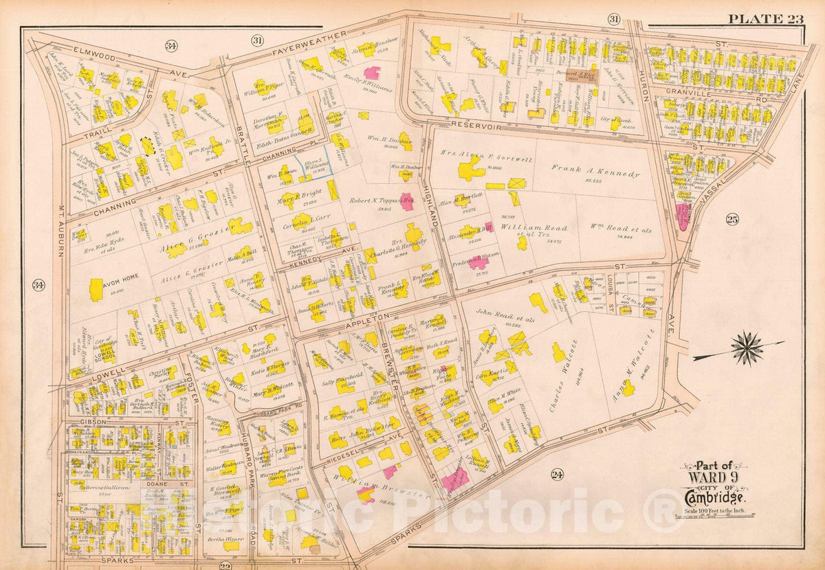 Historic Map : Atlas City of Cambridge Massachusetts 1916 Plate 023 , Vintage Wall Art