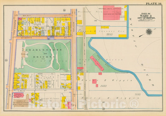 Historic Map : Atlas City of Boston: Charlestown and East Boston, Charlestown 1922 Plate 014 , Vintage Wall Art