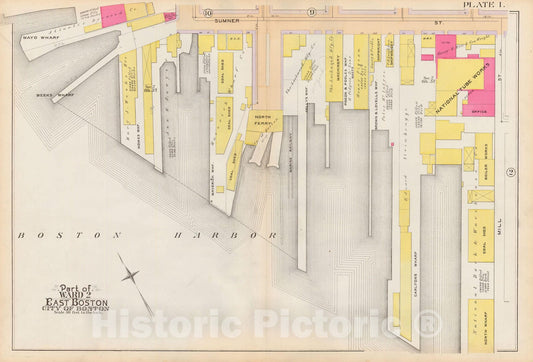 Historic Map : Atlas City of Boston, Vol. 9, East Boston 1892 Plate 001 , Vintage Wall Art