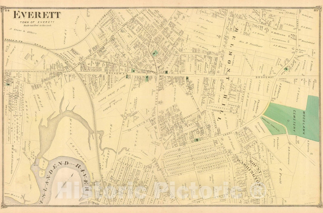Historic Map : County Atlas of Middlesex Massachusetts, Everett 1875 , Vintage Wall Art