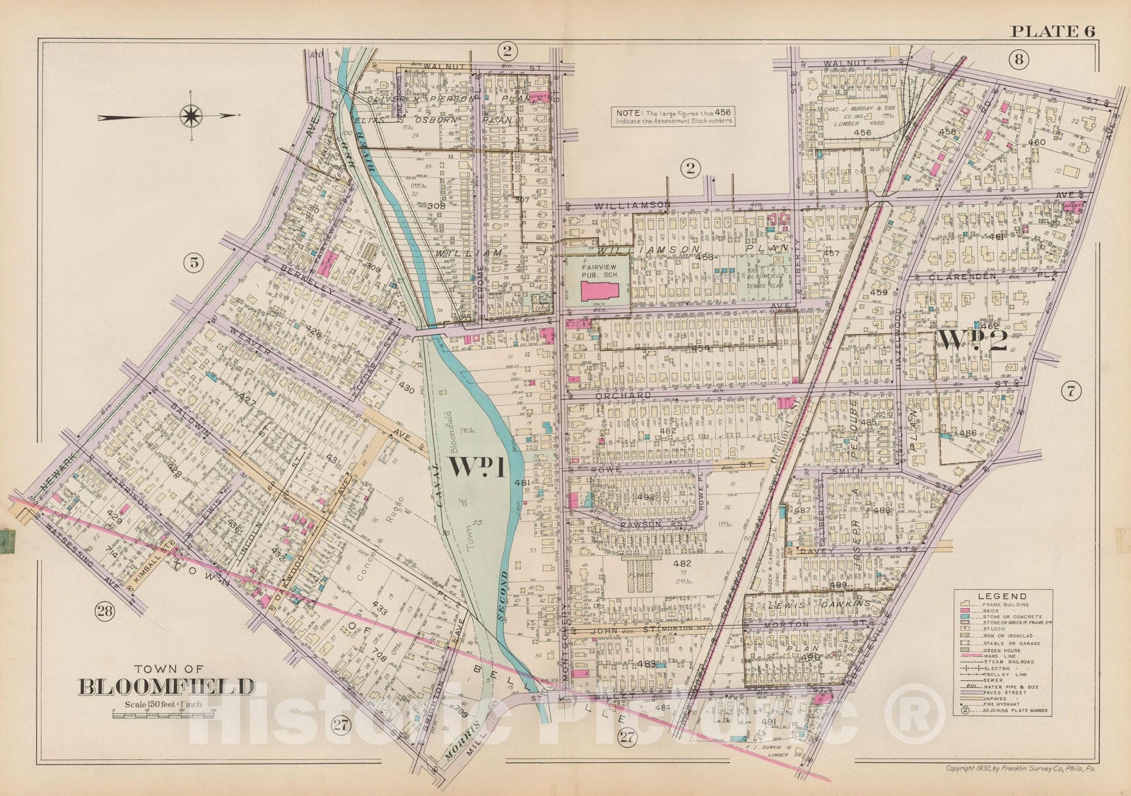 Historic Map : Atlas of Bloomfield, Belleville and Nutley; Essex County Vol D, Bloomfield 1932 Plate 006 , Vintage Wall Art