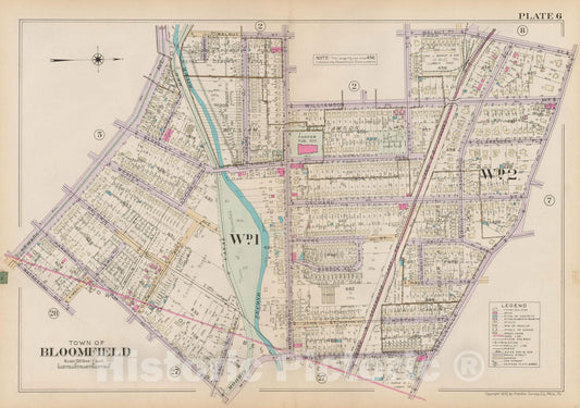 Historic Map : Atlas of Bloomfield, Belleville and Nutley; Essex County Vol D, Bloomfield 1932 Plate 006 , Vintage Wall Art