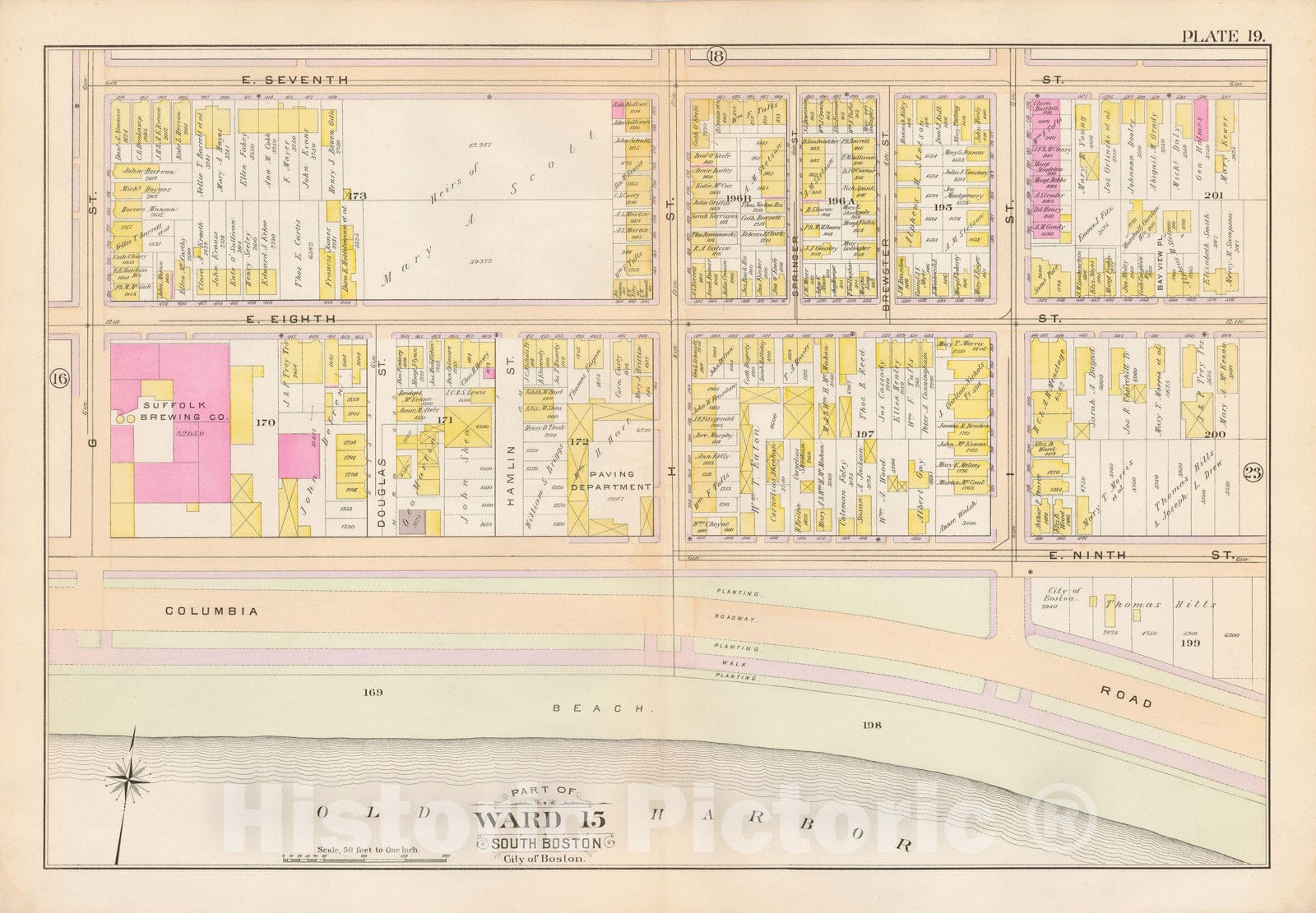 Historic Map : Atlas City of Boston, South Boston 1899 Plate 019 , Vintage Wall Art