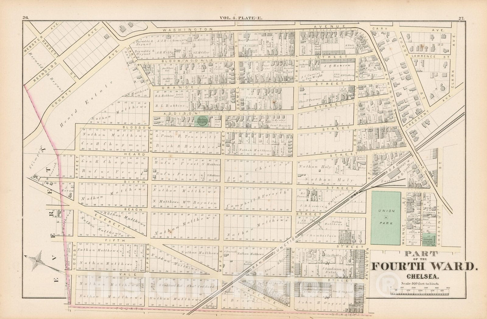 Historic Map : Atlas of county of Suffolk, MA Vol. 4, Chelsea 1874 Plate E , Vintage Wall Art