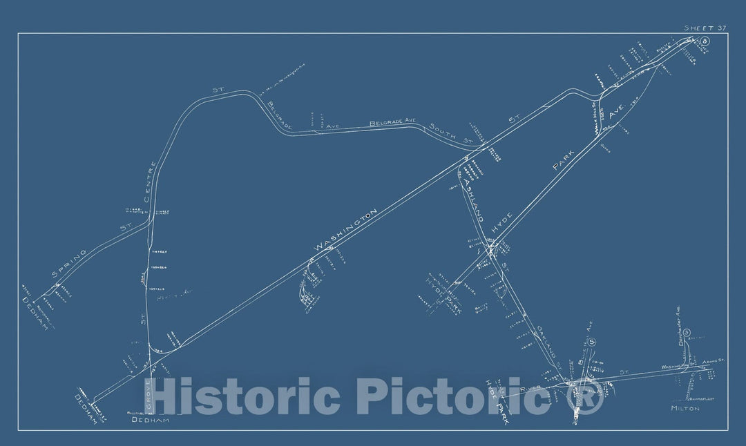 Historic Map : Dorchester & Hyde Park & Roslindale 1921 Plate 037 , Vintage Wall Art