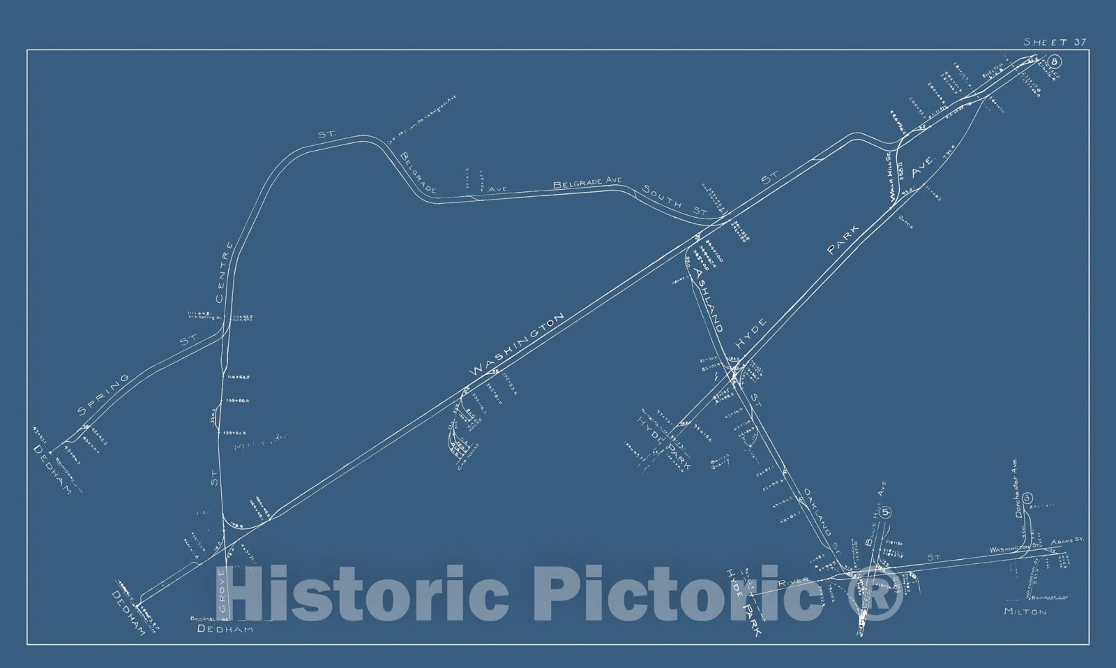 Historic Map : Dorchester & Hyde Park & Roslindale 1921 Plate 037 , Vintage Wall Art