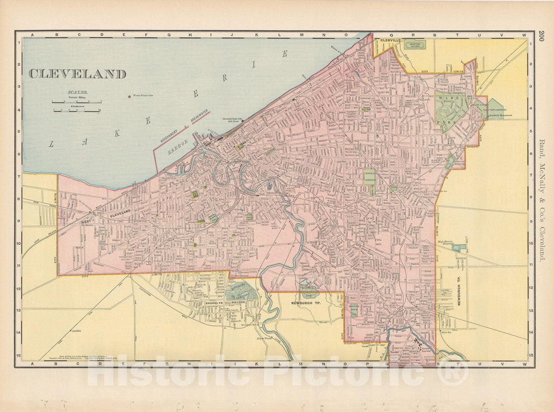 Historic Map : Cleveland 1903 , Rand McNally Business Atlas , Vintage Wall Art