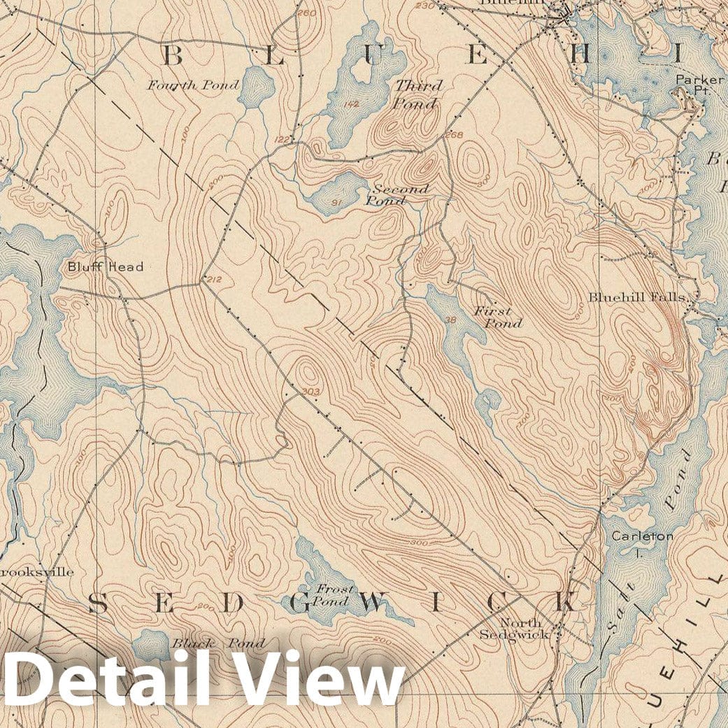 Historic Map : Atlas of Maine 1905, Bluehill & Brooklin & Penobscot Bay & Sedgwick 1905 Topographic Map , Vintage Wall Art