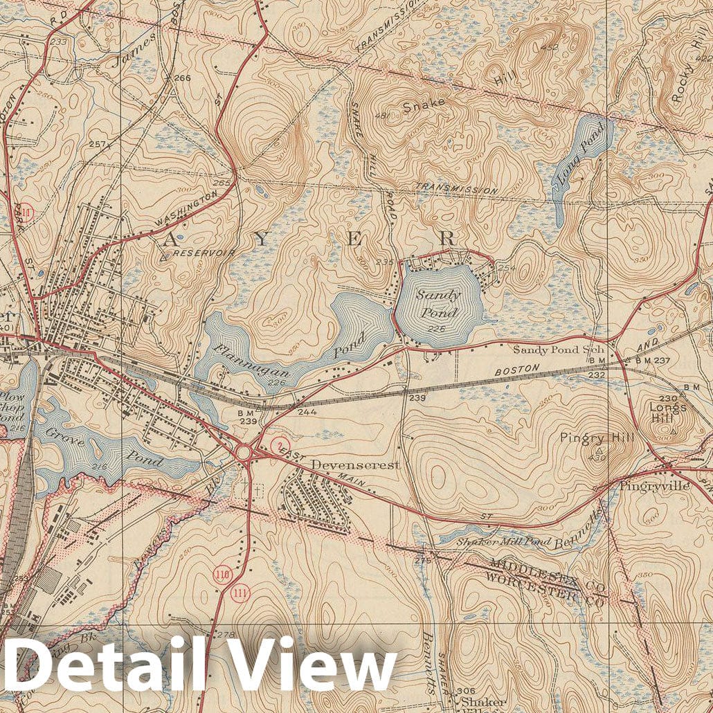 Historic Map : USGS 7.5 Minute Sheets and Quadrangles, Ayer & Devens & Groton 1945 Topographic Map , Vintage Wall Art