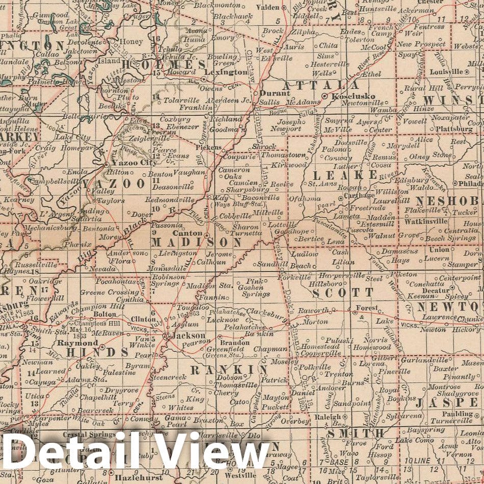Historic Map : Mississippi 1897 , The Century Atlas World , Vintage Wall Art