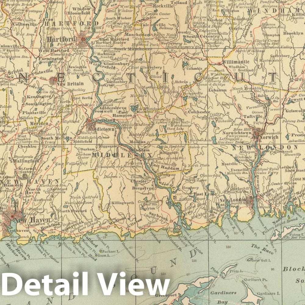 Historic Map : Connecticut & Rhode Island 1914 , Century Atlas of the World, Vintage Wall Art
