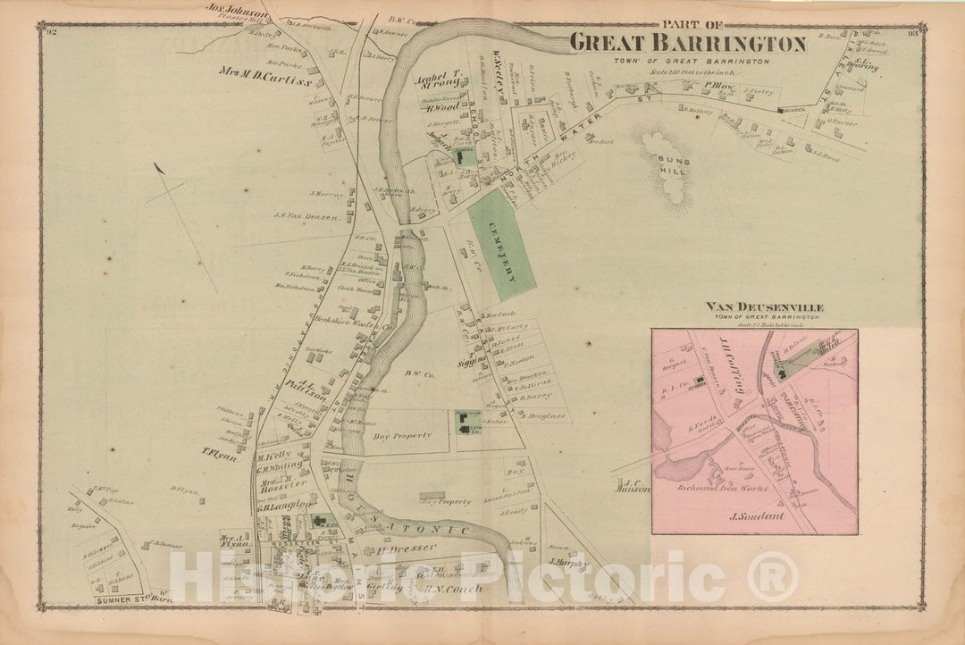 Historic Map : County Atlas of Berkshire County, Great Barrington 1876 , v2, Vintage Wall Art