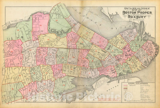 Historic Map : Atlas City of Boston, City Proper and Roxbury, Boston & Roxbury 1890 Index Plate , Vintage Wall Art
