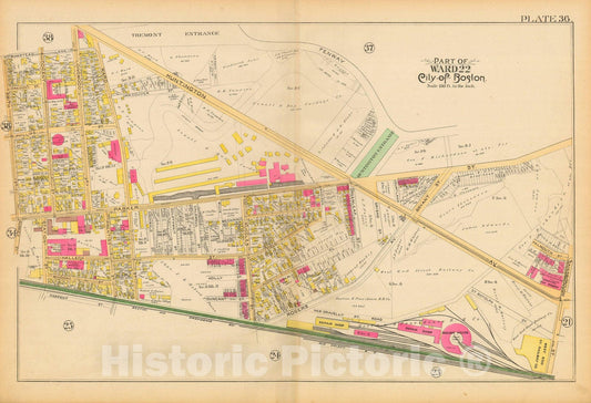 Historic Map : Atlas City of Boston, City Proper and Roxbury, Boston 1890 Plate 036 , Vintage Wall Art
