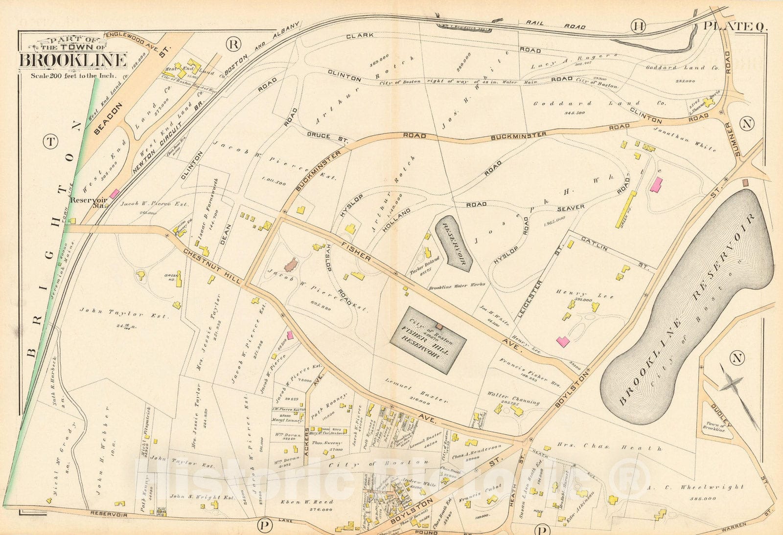 Historic Map : Atlas Town of Brookline, Brookline 1888 Plate Q , Vintage Wall Art