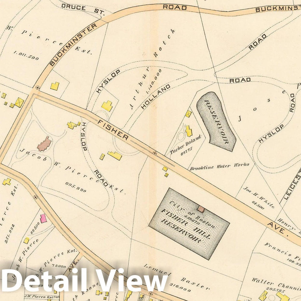 Historic Map : Atlas Town of Brookline, Brookline 1888 Plate Q , Vintage Wall Art