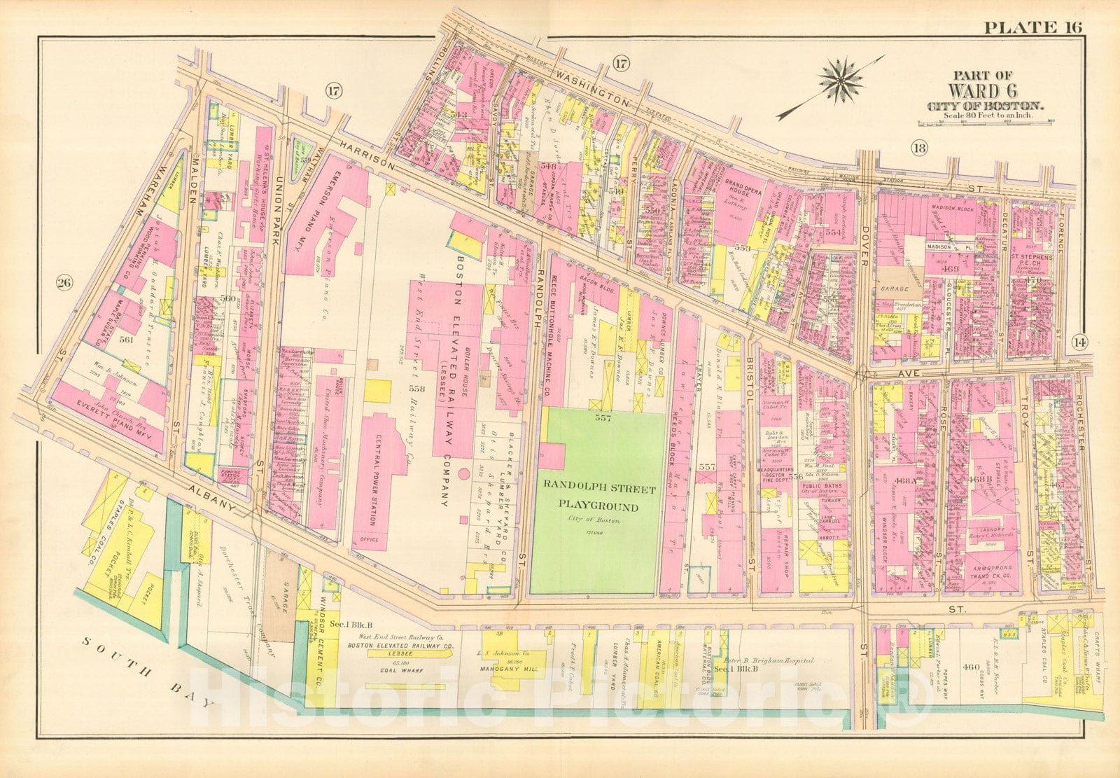 Historic Map : Atlas City of Boston, Boston Proper and Back Bay, Boston 1917 Plate 016 , Vintage Wall Art