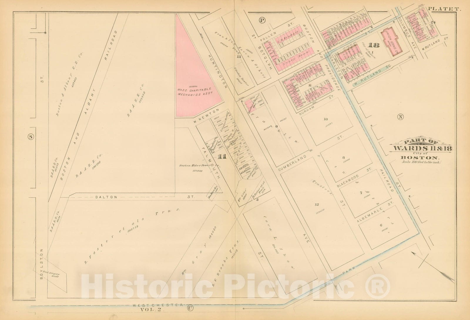 Historic Map : Atlas City of Boston, Boston Proper, Volume I, Boston 1883 Plate T , Vintage Wall Art