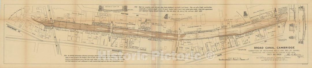 Historic Map : Cambridge Broad Canal 1902 Charles River Dam Report , Vintage Wall Art
