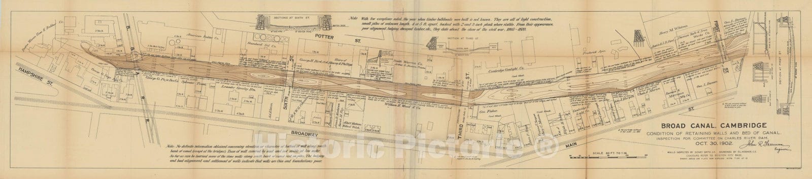 Historic Map : Cambridge Broad Canal 1902 Charles River Dam Report , Vintage Wall Art