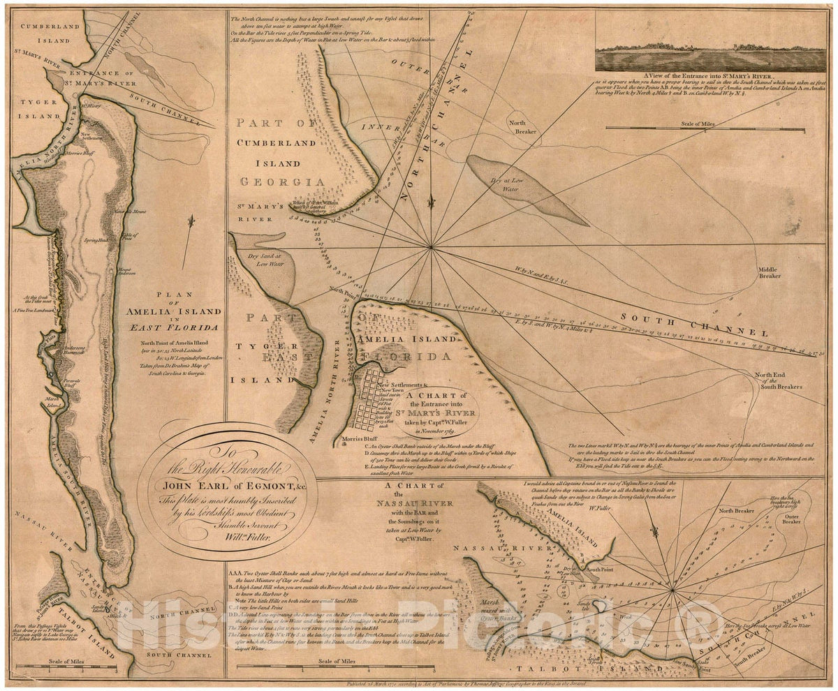 Historic Map : Plans and Charts of Amelia Island 1777 Topographic Map , Vintage Wall Art