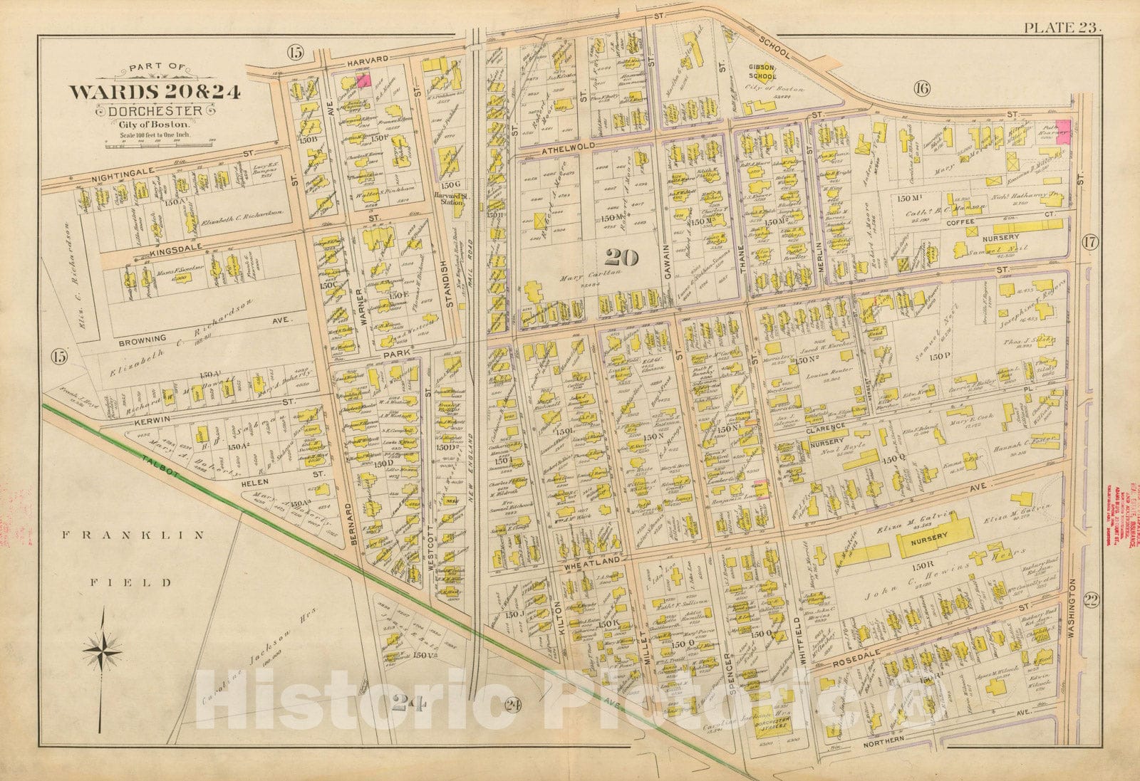 Historic Map : Atlas City of Boston, Vol. 5, Dorchester, Dorchester 1898 Plate 023 , Vintage Wall Art