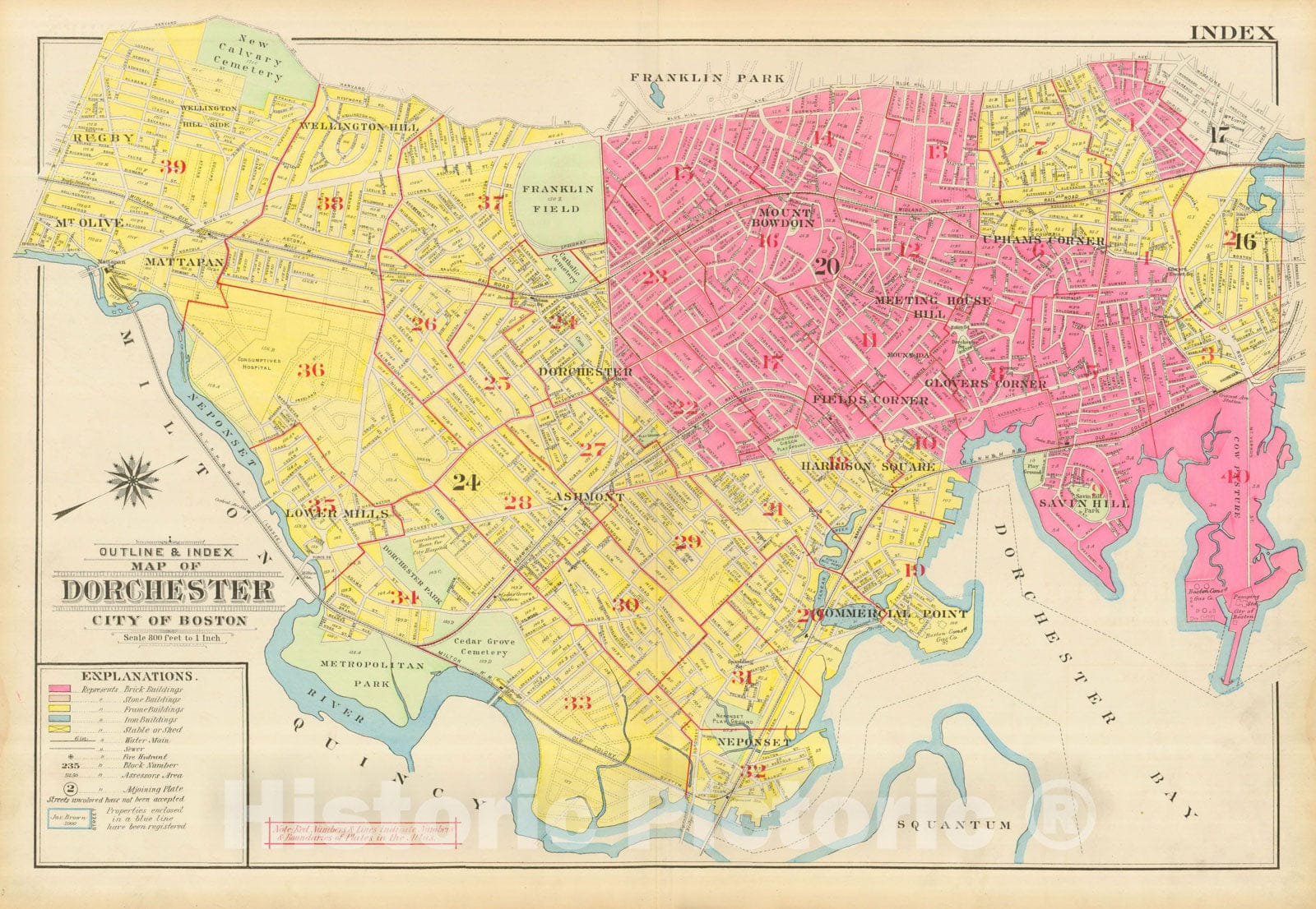 Historic Map : Atlas City of Boston, Dorchester, Dorchester 1910 Index Plate , Vintage Wall Art