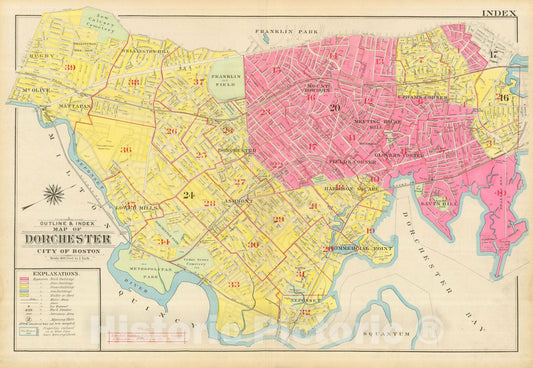 Historic Map : Atlas City of Boston, Dorchester, Dorchester 1910 Index Plate , Vintage Wall Art