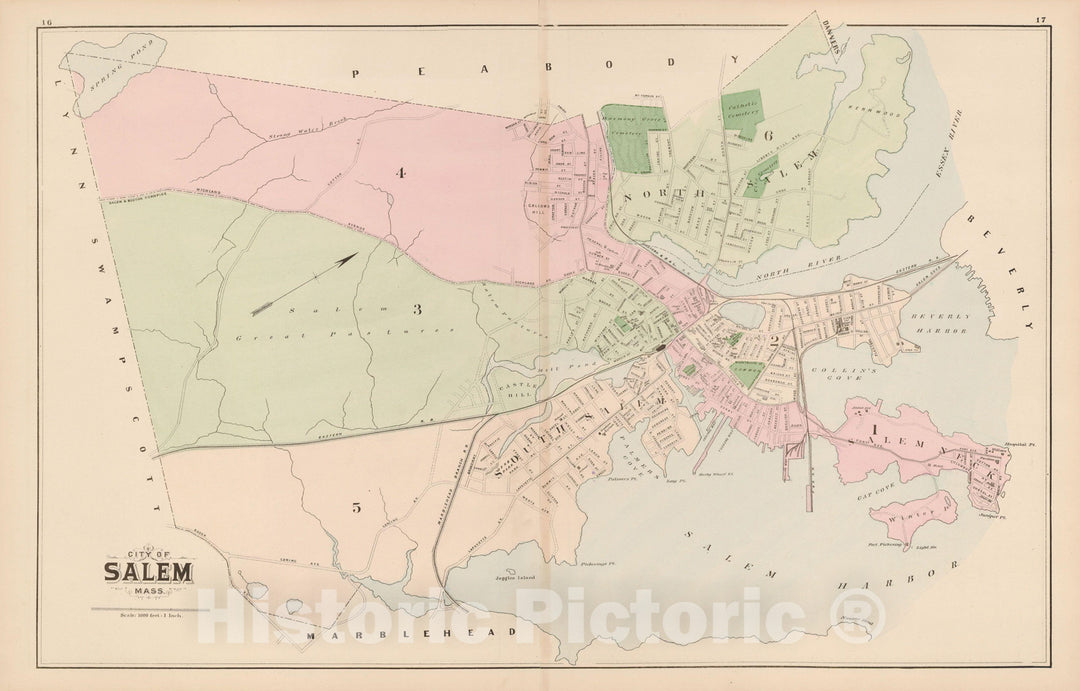 Historic Map : Atlas of Essex County, Salem 1884 , Vintage Wall Art