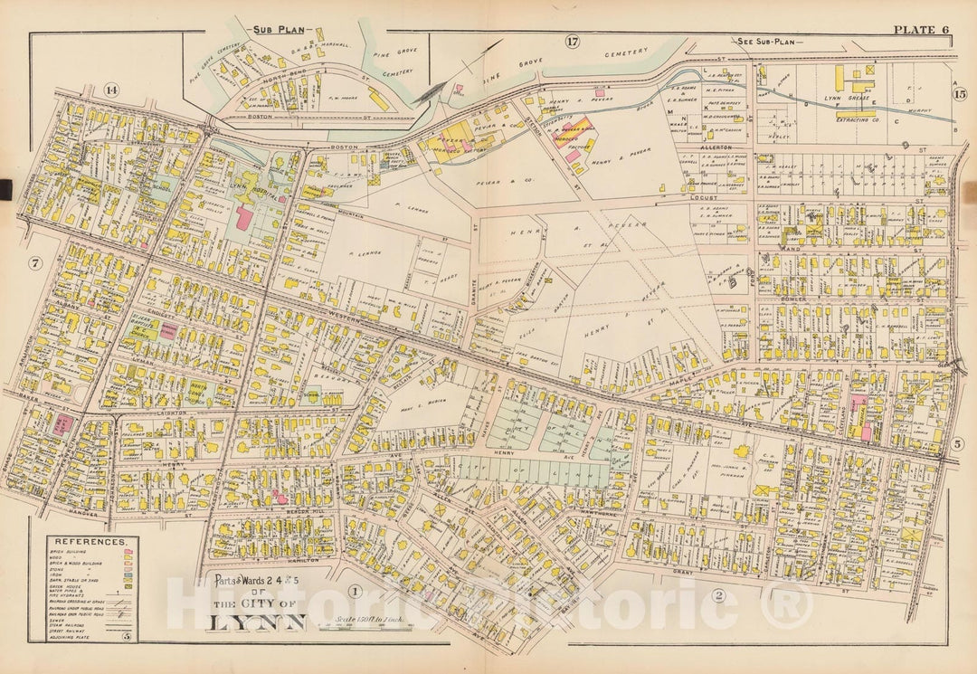 Historic Map : Atlas of Lynn, Swampscott and Saugus, Lynn 1905 Plate 006 , Vintage Wall Art