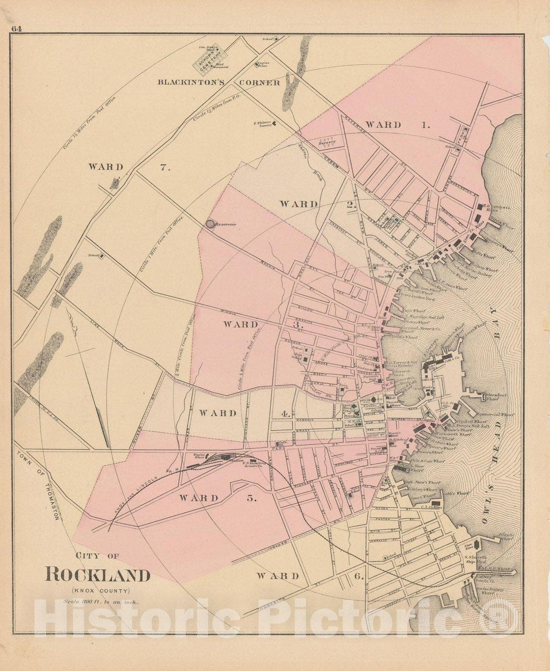 Historic Map : Atlas of Maine, Rockland 1885 , Vintage Wall Art