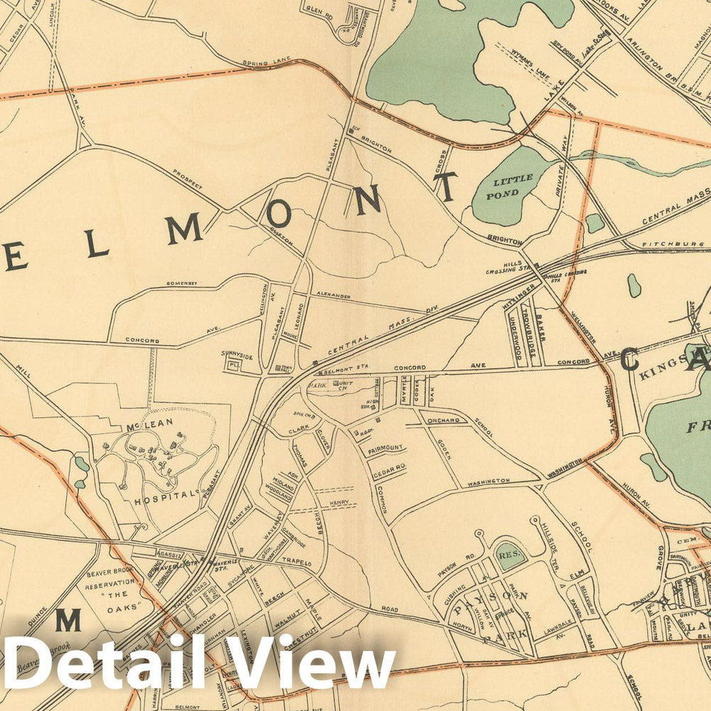 Historic Map : Atlas of Massachusetts, Arlington & Belmont & Brighton & Cambridge & Somerville & Waltham & Watertown 1904 , Vintage Wall Art