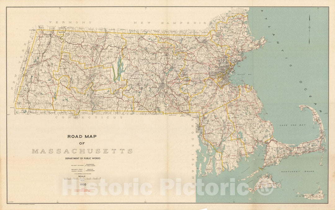 Historic Map : Massachusetts 1950 , Vintage Wall Art
