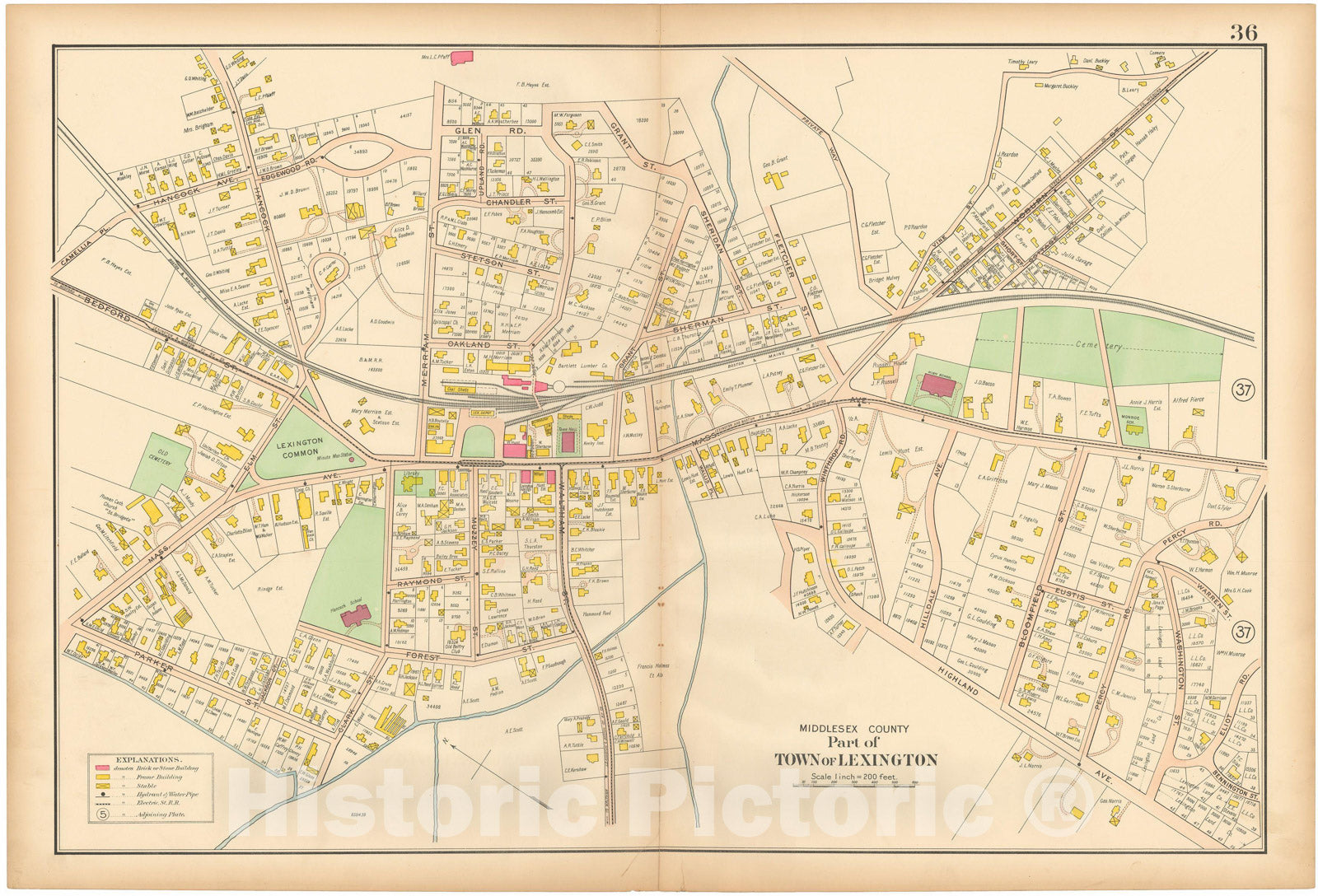 Historic Map : Atlas of Middlesex County, MA Vol. 2, Lexington 1906 Plate 036 , Vintage Wall Art